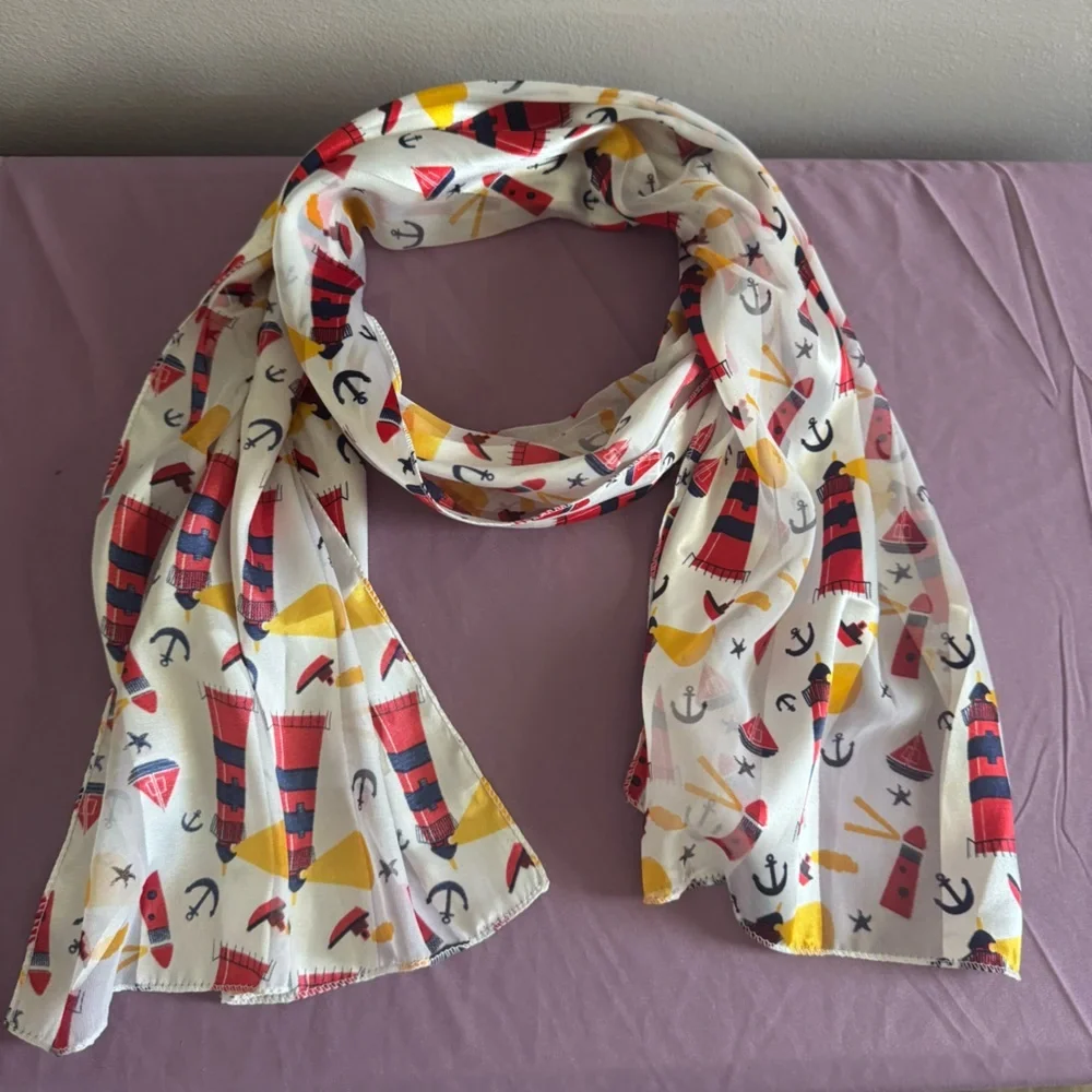 🎈 2/$5 🎈 Vintage White Scarf with Red and Yellow Nautical Print